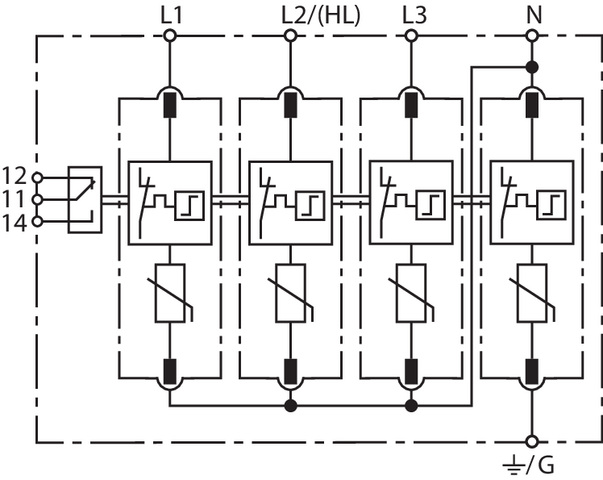 Basic circuit diagram DG MU 3PH ... 4W+G R
