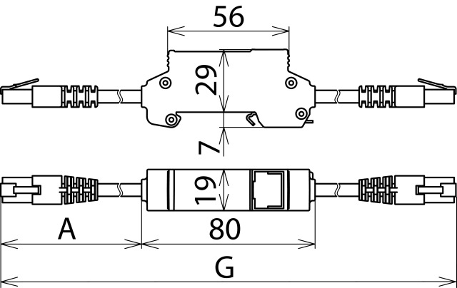 Dimension drawing DPA M CAT6 RJ45