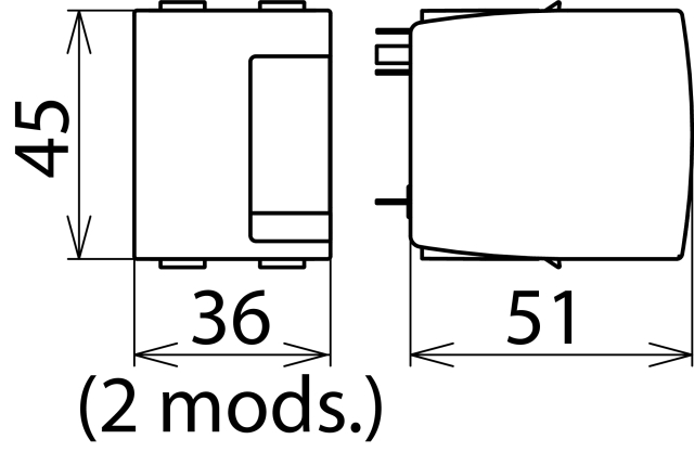 Dimension drawing of a DR MOD 4P protection module