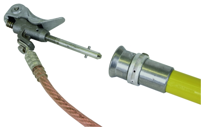 Clamp with long shaft and earthing stick with aluminium cone coupling