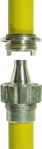 Robust aluminium threaded coupling allows positive and non-positive connection due to the screw connection and gearing.
