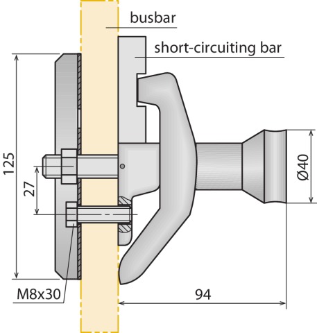 Fixed clamping point with funnel-shaped nut and contact claw